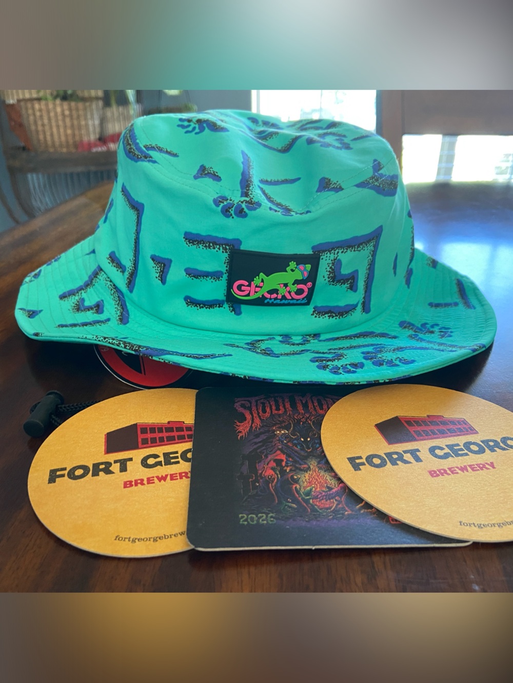 Brand New Fort George Brewing Gecko Hawaii Neon Teal 80s Bucket Hat Boonie Hat